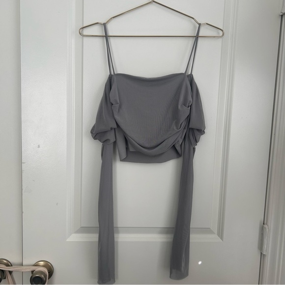 Commense grey draped front mesh sleeve top - Picture 4 of 5